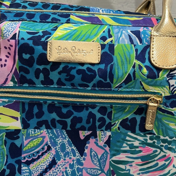 Lilly pulitzer traveler bag weekender large duffel bag blue patchwork - Picture 3 of 9